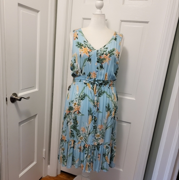 Lucky Brand Tropical Print Felice Sleeveless Midi Dress Size XL - Picture 1 of 9